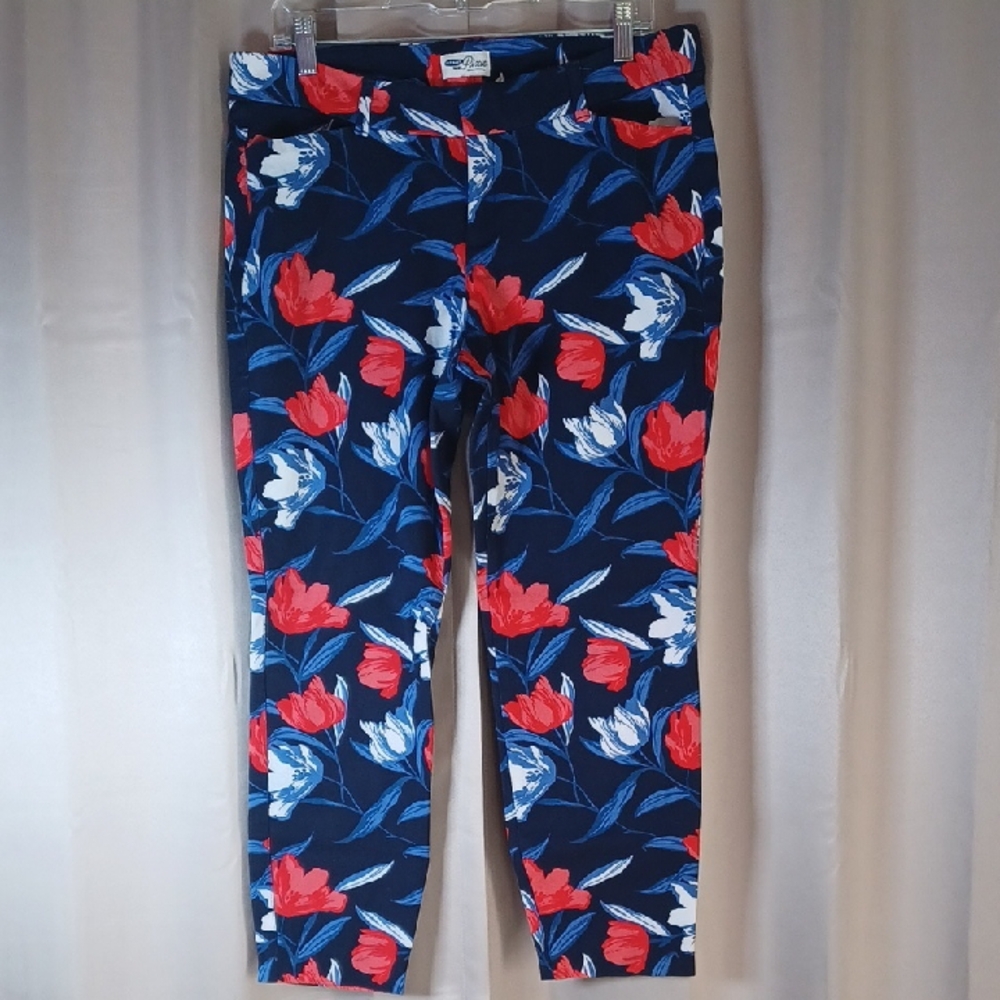 Old Navy Floral Pixie Pants High Rise Slim Straight Leg Pockets Stretch Sz 14